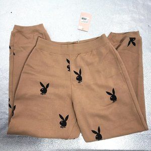 Playboy Missguided Womens Sweat Joggers Brown Black Signature Pull On 8 New